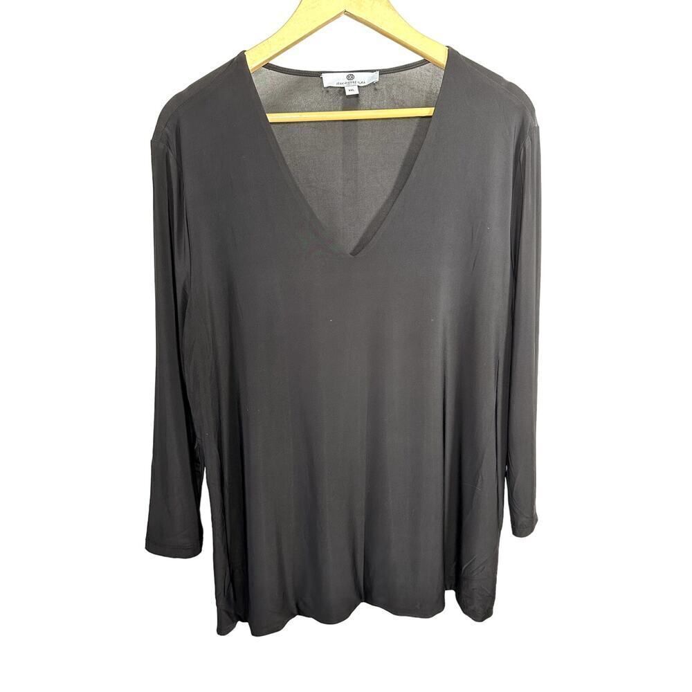 JEAN-PIERRE KLIFA Women's V-Neck Long Sleeve Lightweight Blouse Black Size XXL